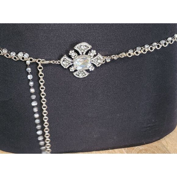 Luxe Crystal Pendant Necklace With Rhinestone Chain & Adjustable Length - Picture 12 of 15